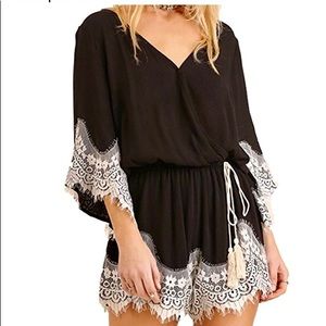 Umgee black crochet tassel romper
